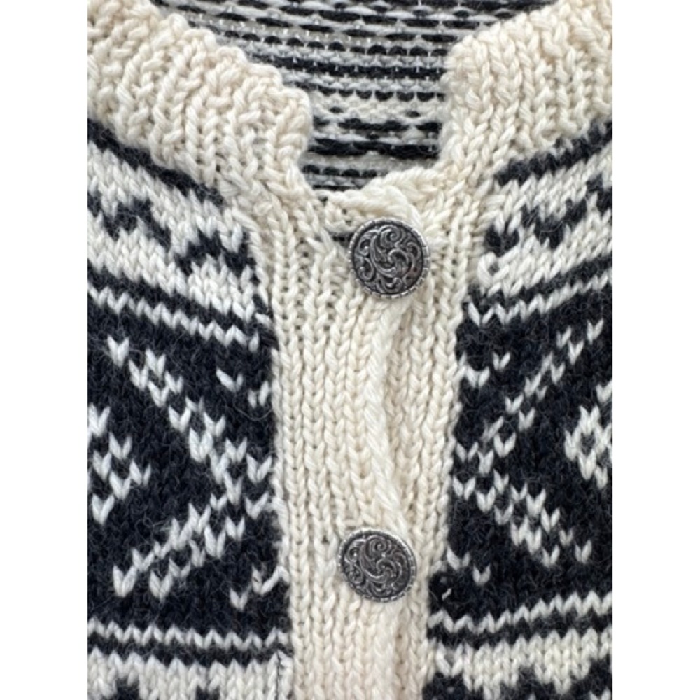 Vintage Unisex Cream Black Nordic Fair Isle Cardigan Sweater LARGE Cottage Folk - Picture 4 of 9